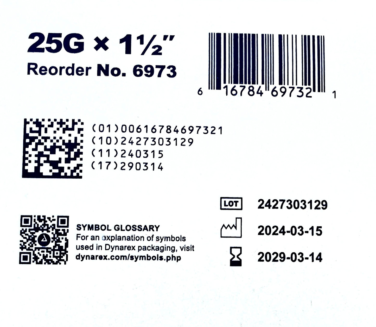 Dynarex Needles 25g 1-1/2"