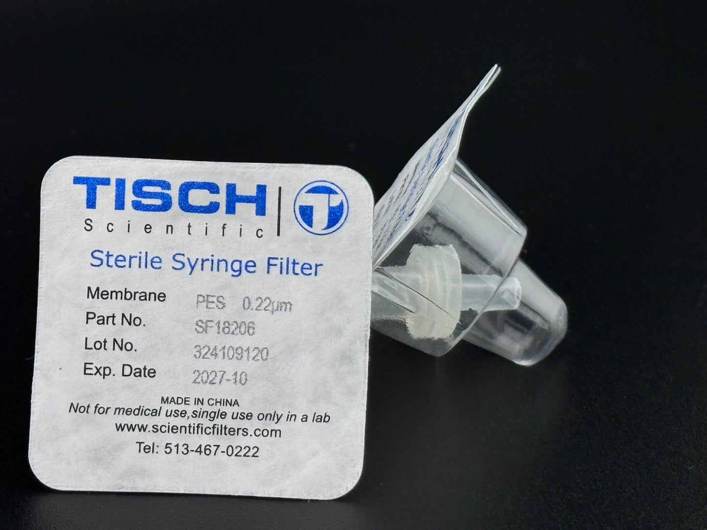 Tisch Scientific Filter Syringe .22μm PES 4mm - Sterile Individually Wrapped
