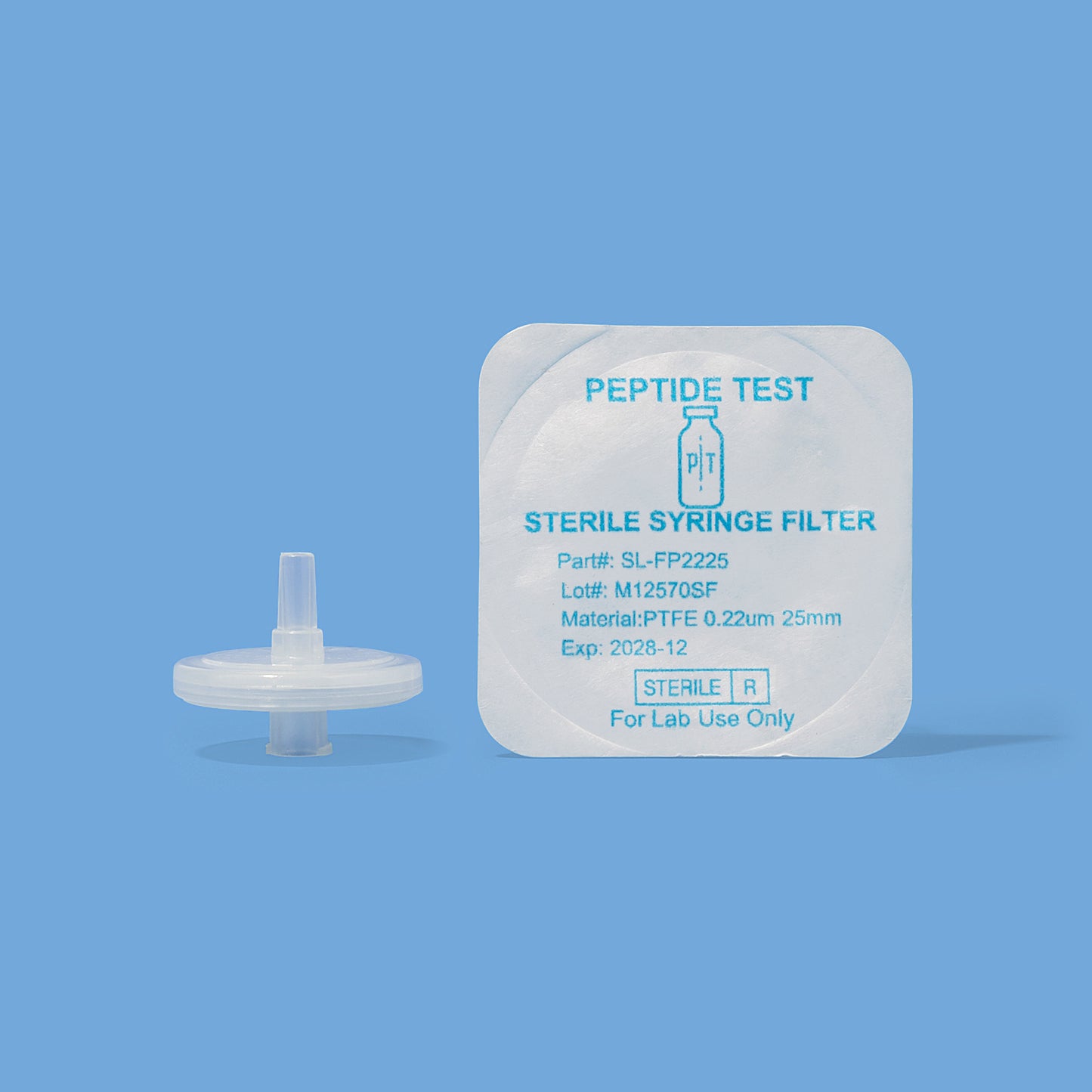 PeptideTest Syringe Filter .22μm PTFE 25mm - Sterile Individually Wrapped