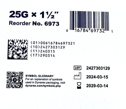 Dynarex Needles 25g 1-1/2"
