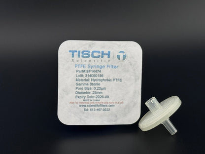Tisch Scientific Filter Syringe .22μm PTFE 25mm - Sterile Individually Wrapped- EXP- 09/30/26