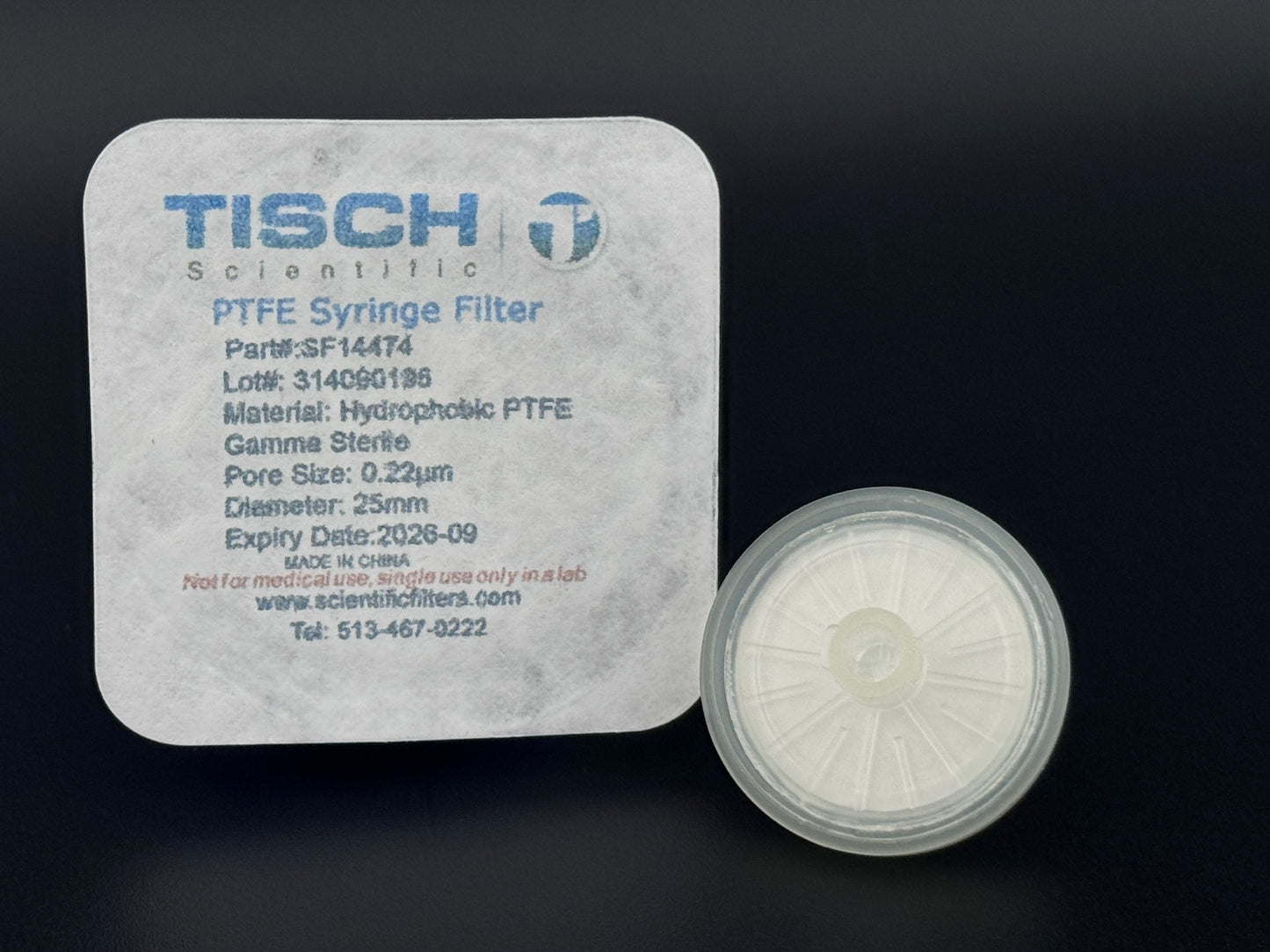 Tisch Scientific Filter Syringe .22μm PTFE 25mm - Sterile Individually Wrapped- EXP- 09/30/26