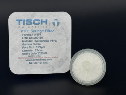 Tisch Scientific Filter Syringe .22μm PTFE 25mm - Sterile Individually Wrapped- EXP- 09/30/26